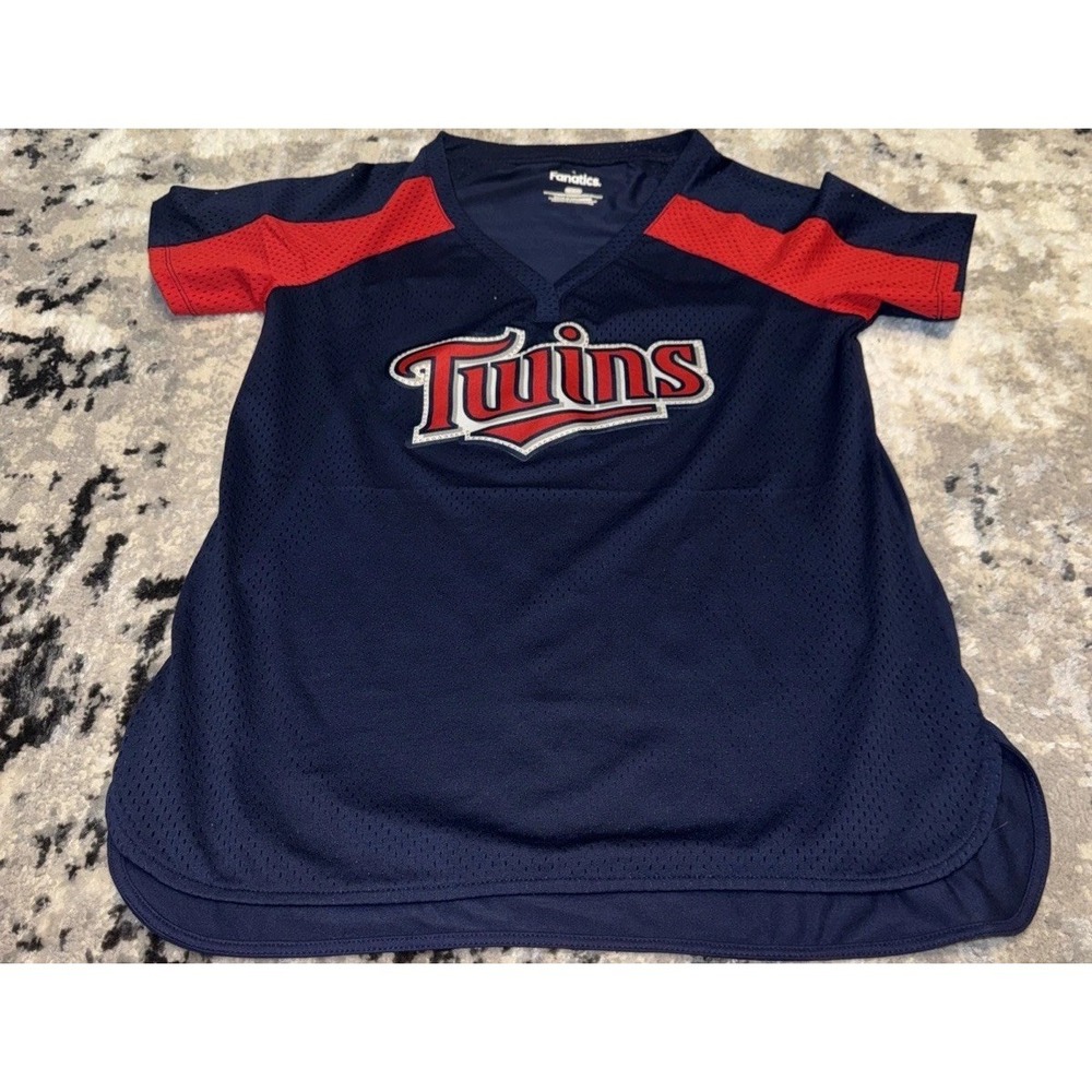 Minnesota Twins Jersey V Neck MLB Blue Red Womens Sz Medium Short Sleeve